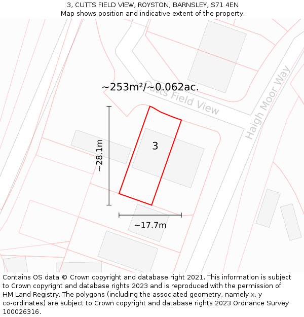 3, CUTTS FIELD VIEW, ROYSTON, BARNSLEY, S71 4EN: Plot and title map