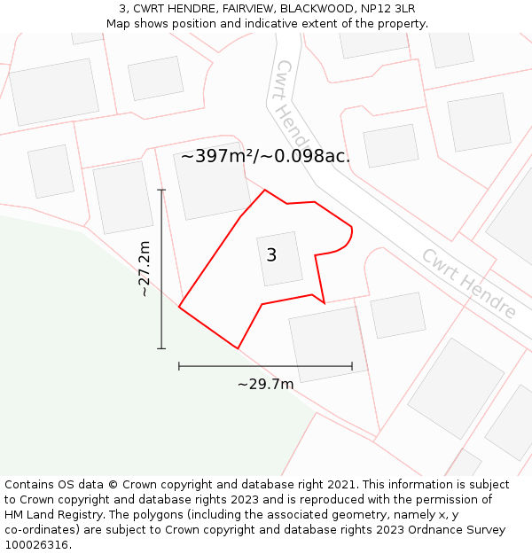 3, CWRT HENDRE, FAIRVIEW, BLACKWOOD, NP12 3LR: Plot and title map