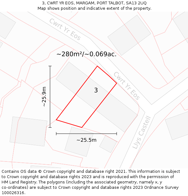 3, CWRT YR EOS, MARGAM, PORT TALBOT, SA13 2UQ: Plot and title map