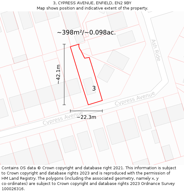3, CYPRESS AVENUE, ENFIELD, EN2 9BY: Plot and title map