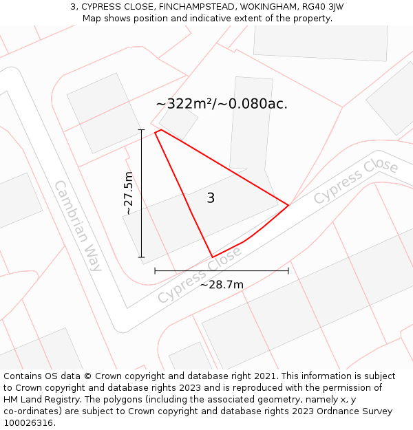 3, CYPRESS CLOSE, FINCHAMPSTEAD, WOKINGHAM, RG40 3JW: Plot and title map