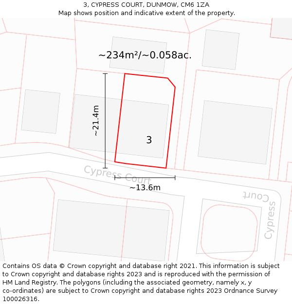 3, CYPRESS COURT, DUNMOW, CM6 1ZA: Plot and title map