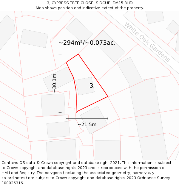 3, CYPRESS TREE CLOSE, SIDCUP, DA15 8HD: Plot and title map