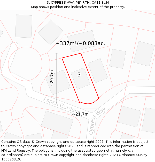 3, CYPRESS WAY, PENRITH, CA11 8UN: Plot and title map