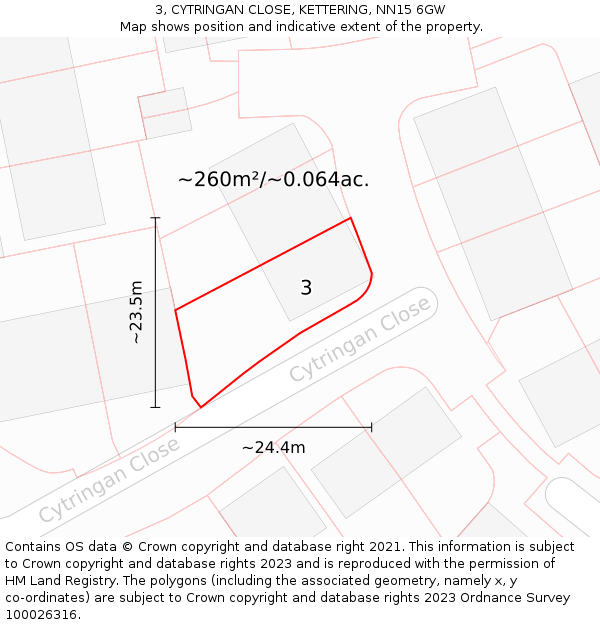 3, CYTRINGAN CLOSE, KETTERING, NN15 6GW: Plot and title map