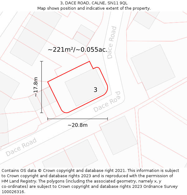 3, DACE ROAD, CALNE, SN11 9QL: Plot and title map