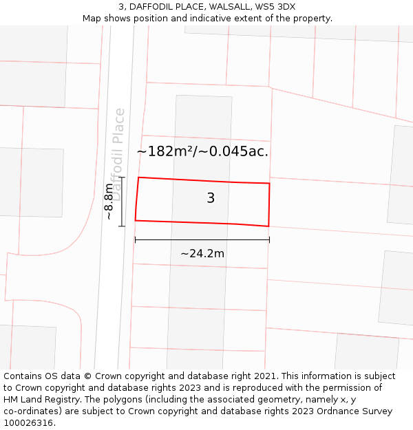 3, DAFFODIL PLACE, WALSALL, WS5 3DX: Plot and title map