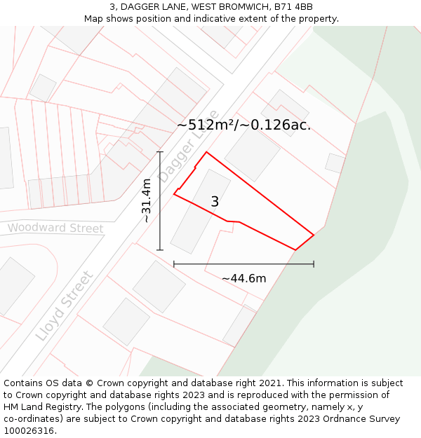 3, DAGGER LANE, WEST BROMWICH, B71 4BB: Plot and title map