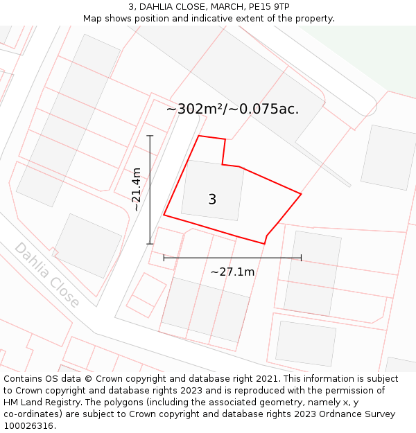 3, DAHLIA CLOSE, MARCH, PE15 9TP: Plot and title map