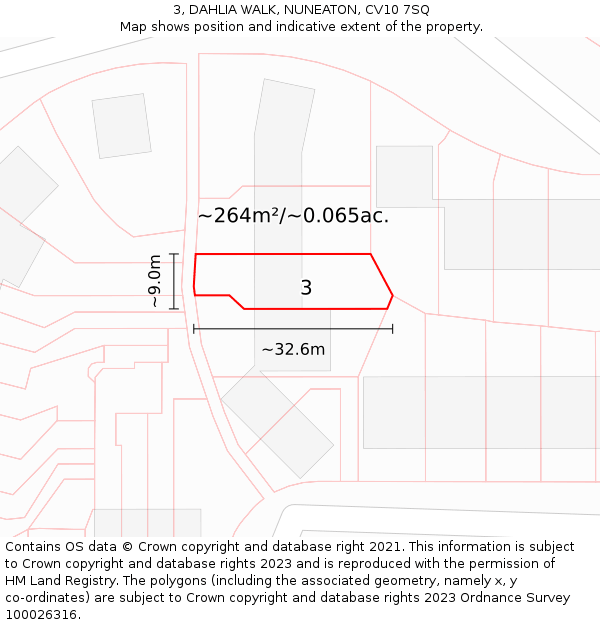 3, DAHLIA WALK, NUNEATON, CV10 7SQ: Plot and title map
