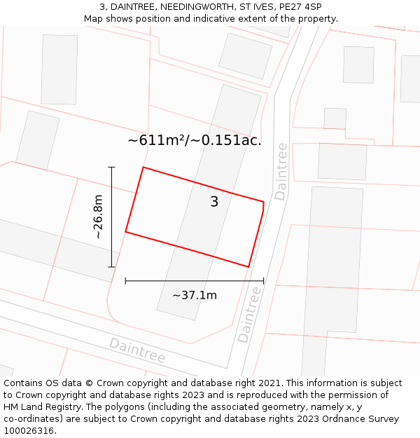 3, DAINTREE, NEEDINGWORTH, ST IVES, PE27 4SP: Plot and title map