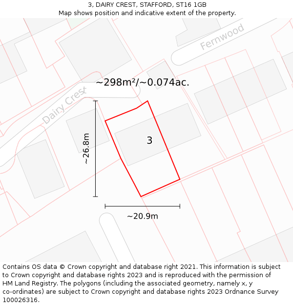 3, DAIRY CREST, STAFFORD, ST16 1GB: Plot and title map