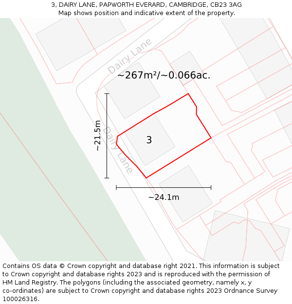3, DAIRY LANE, PAPWORTH EVERARD, CAMBRIDGE, CB23 3AG: Plot and title map