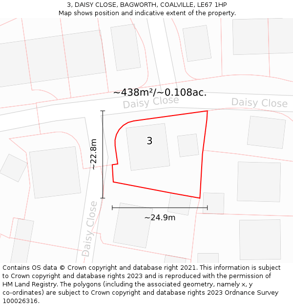 3, DAISY CLOSE, BAGWORTH, COALVILLE, LE67 1HP: Plot and title map