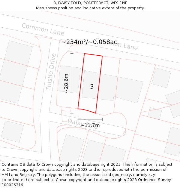 3, DAISY FOLD, PONTEFRACT, WF9 1NF: Plot and title map