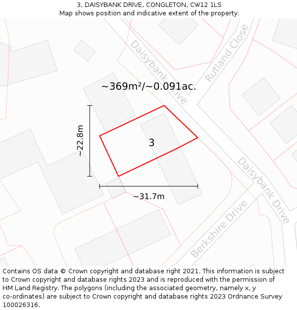 3, DAISYBANK DRIVE, CONGLETON, CW12 1LS: Plot and title map