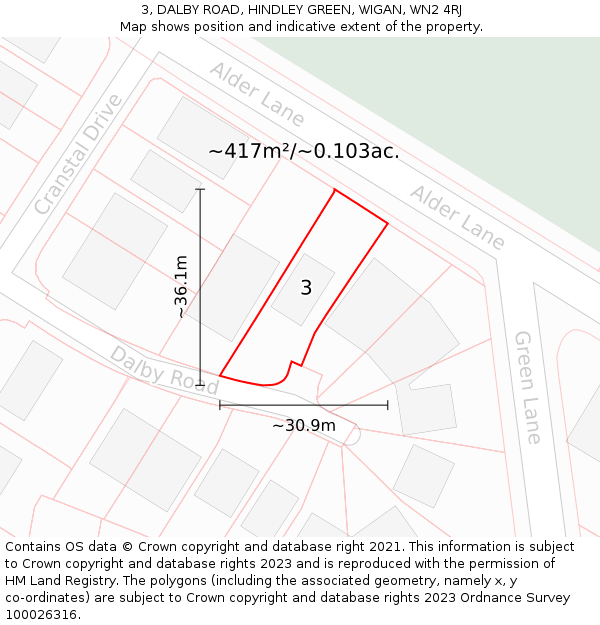 3, DALBY ROAD, HINDLEY GREEN, WIGAN, WN2 4RJ: Plot and title map