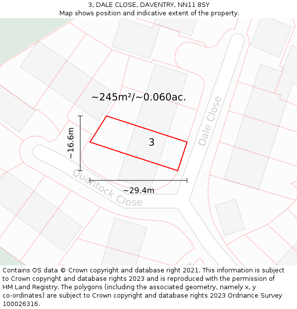 3, DALE CLOSE, DAVENTRY, NN11 8SY: Plot and title map