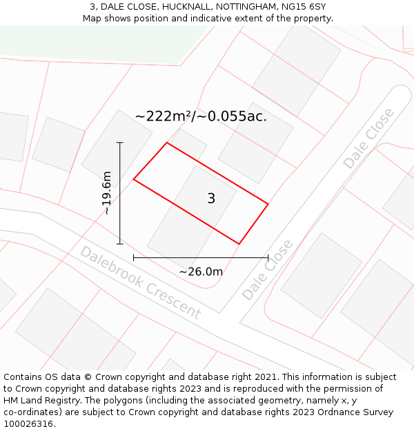 3, DALE CLOSE, HUCKNALL, NOTTINGHAM, NG15 6SY: Plot and title map