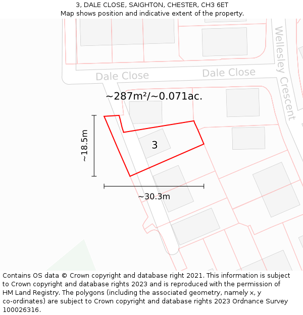 3, DALE CLOSE, SAIGHTON, CHESTER, CH3 6ET: Plot and title map