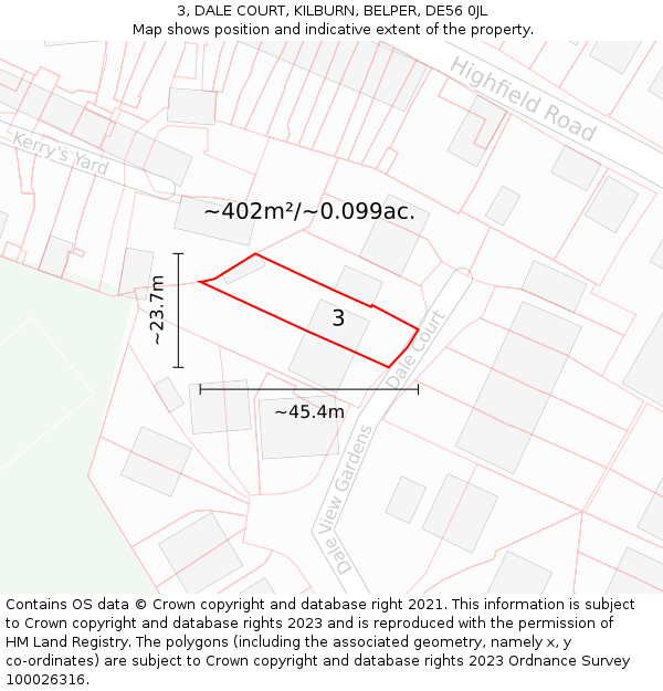 3, DALE COURT, KILBURN, BELPER, DE56 0JL: Plot and title map