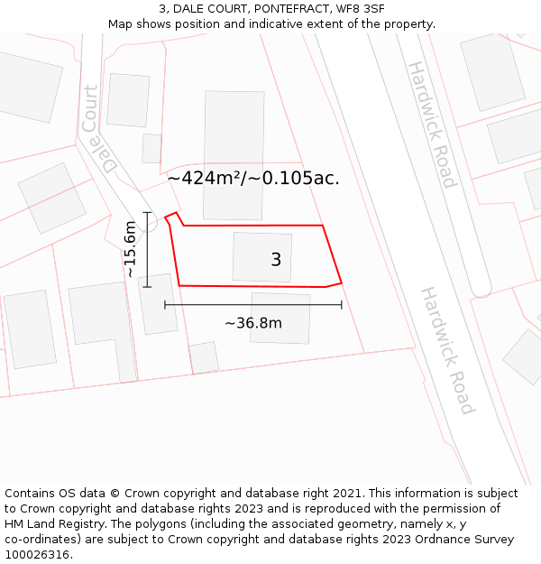 3, DALE COURT, PONTEFRACT, WF8 3SF: Plot and title map