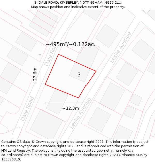3, DALE ROAD, KIMBERLEY, NOTTINGHAM, NG16 2LU: Plot and title map