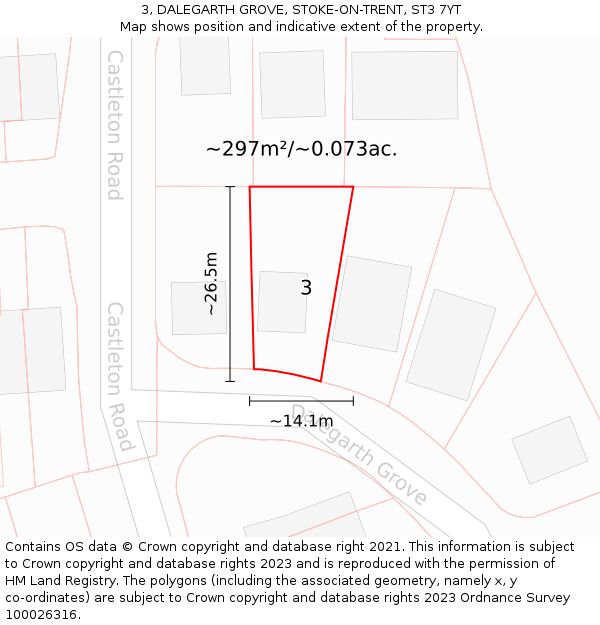 3, DALEGARTH GROVE, STOKE-ON-TRENT, ST3 7YT: Plot and title map