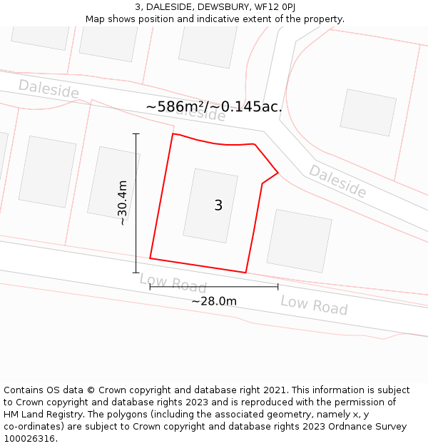 3, DALESIDE, DEWSBURY, WF12 0PJ: Plot and title map