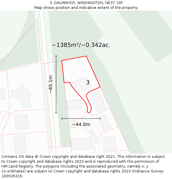 3, DALMAHOY, WASHINGTON, NE37 1SF: Plot and title map
