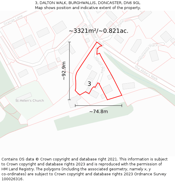 3, DALTON WALK, BURGHWALLIS, DONCASTER, DN6 9GL: Plot and title map