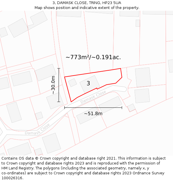 3, DAMASK CLOSE, TRING, HP23 5UA: Plot and title map