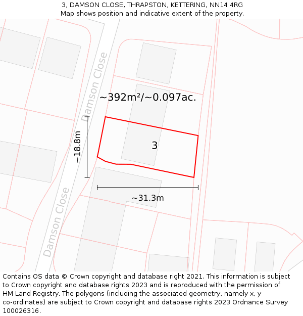 3, DAMSON CLOSE, THRAPSTON, KETTERING, NN14 4RG: Plot and title map