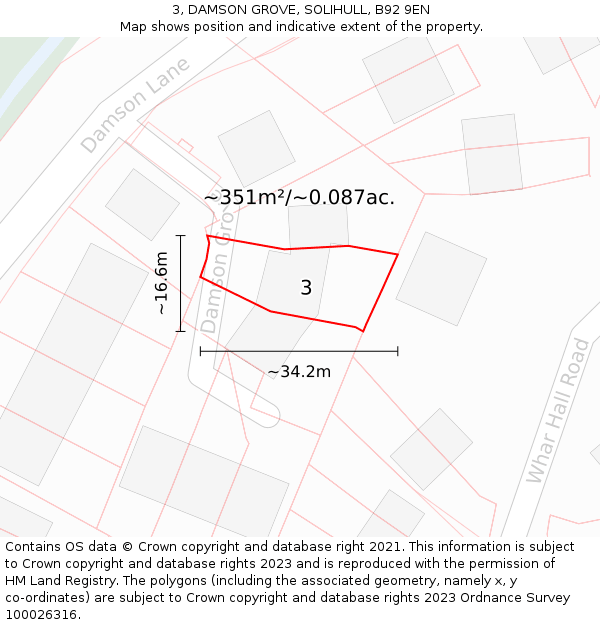 3, DAMSON GROVE, SOLIHULL, B92 9EN: Plot and title map