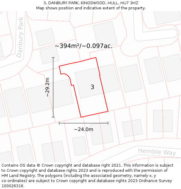 3, DANBURY PARK, KINGSWOOD, HULL, HU7 3HZ: Plot and title map