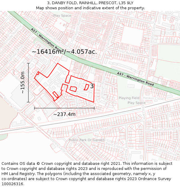 3, DANBY FOLD, RAINHILL, PRESCOT, L35 9LY: Plot and title map
