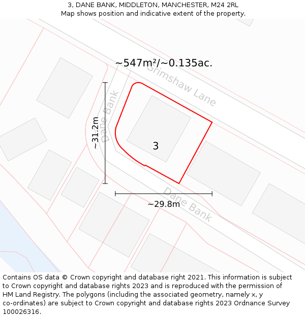 3, DANE BANK, MIDDLETON, MANCHESTER, M24 2RL: Plot and title map