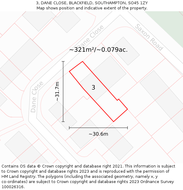 3, DANE CLOSE, BLACKFIELD, SOUTHAMPTON, SO45 1ZY: Plot and title map