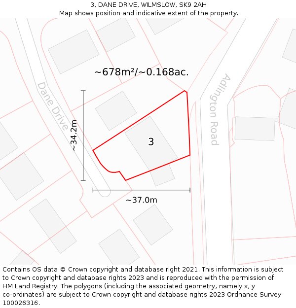 3, DANE DRIVE, WILMSLOW, SK9 2AH: Plot and title map