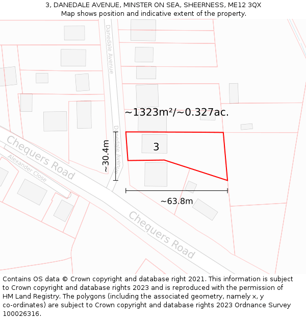 3, DANEDALE AVENUE, MINSTER ON SEA, SHEERNESS, ME12 3QX: Plot and title map