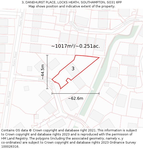 3, DANEHURST PLACE, LOCKS HEATH, SOUTHAMPTON, SO31 6PP: Plot and title map