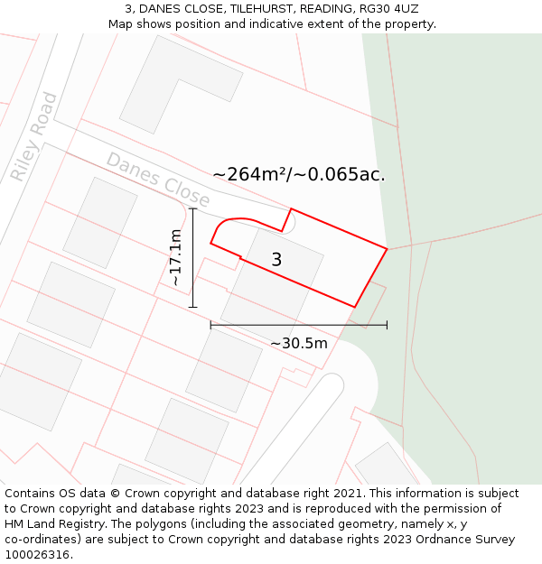 3, DANES CLOSE, TILEHURST, READING, RG30 4UZ: Plot and title map