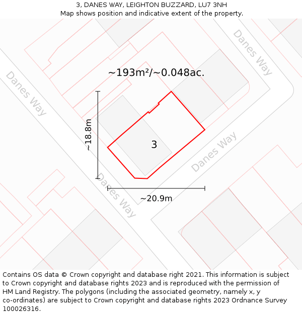 3, DANES WAY, LEIGHTON BUZZARD, LU7 3NH: Plot and title map