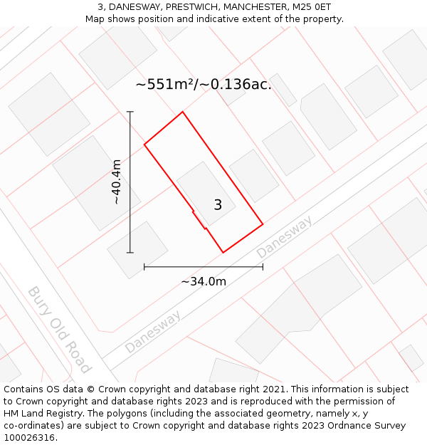 3, DANESWAY, PRESTWICH, MANCHESTER, M25 0ET: Plot and title map