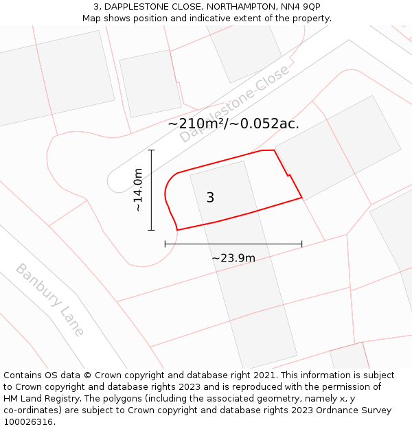 3, DAPPLESTONE CLOSE, NORTHAMPTON, NN4 9QP: Plot and title map