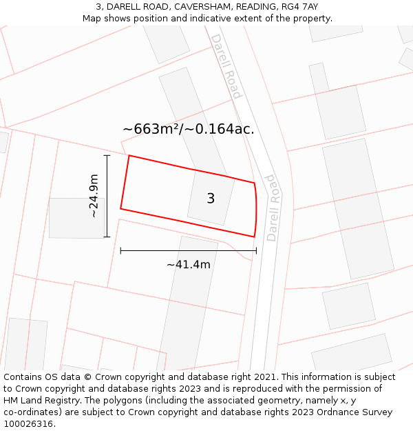 3, DARELL ROAD, CAVERSHAM, READING, RG4 7AY: Plot and title map