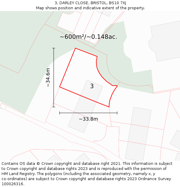 3, DARLEY CLOSE, BRISTOL, BS10 7XJ: Plot and title map