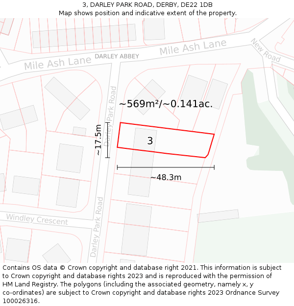 3, DARLEY PARK ROAD, DERBY, DE22 1DB: Plot and title map