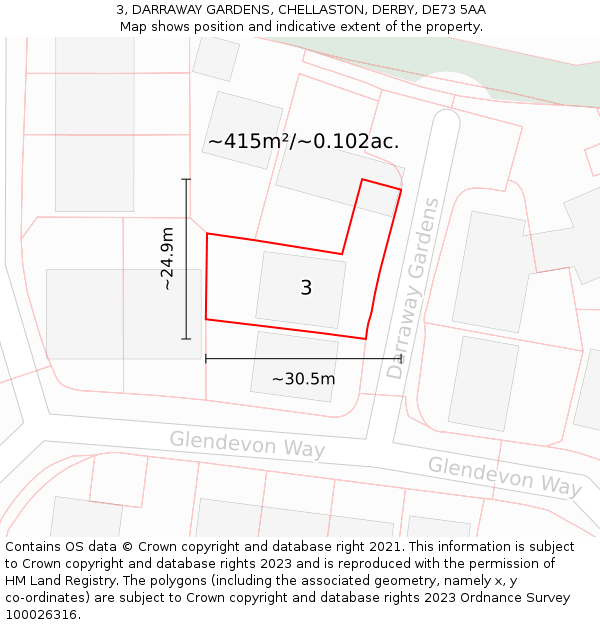 3, DARRAWAY GARDENS, CHELLASTON, DERBY, DE73 5AA: Plot and title map