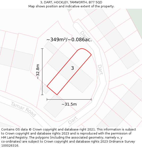 3, DART, HOCKLEY, TAMWORTH, B77 5QD: Plot and title map